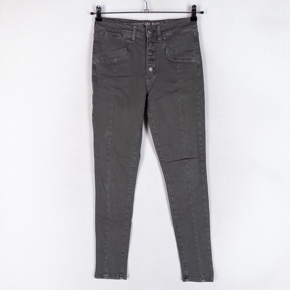 American Eagle Hi Rise Jegging Womens 8 Gray Button Fly Stretch Casual